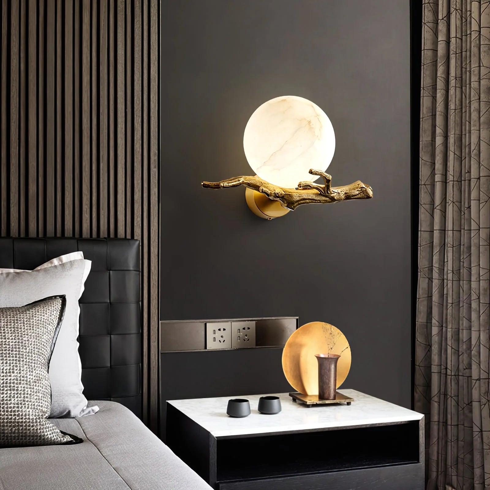 Retro Twigs Round Alabaster Wall Lamp