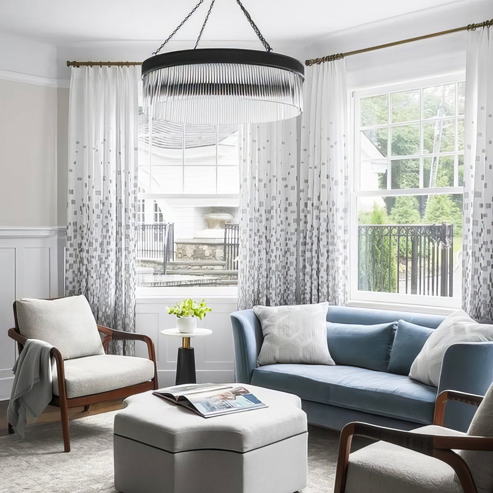Ribbed Glass Ring Chandelier