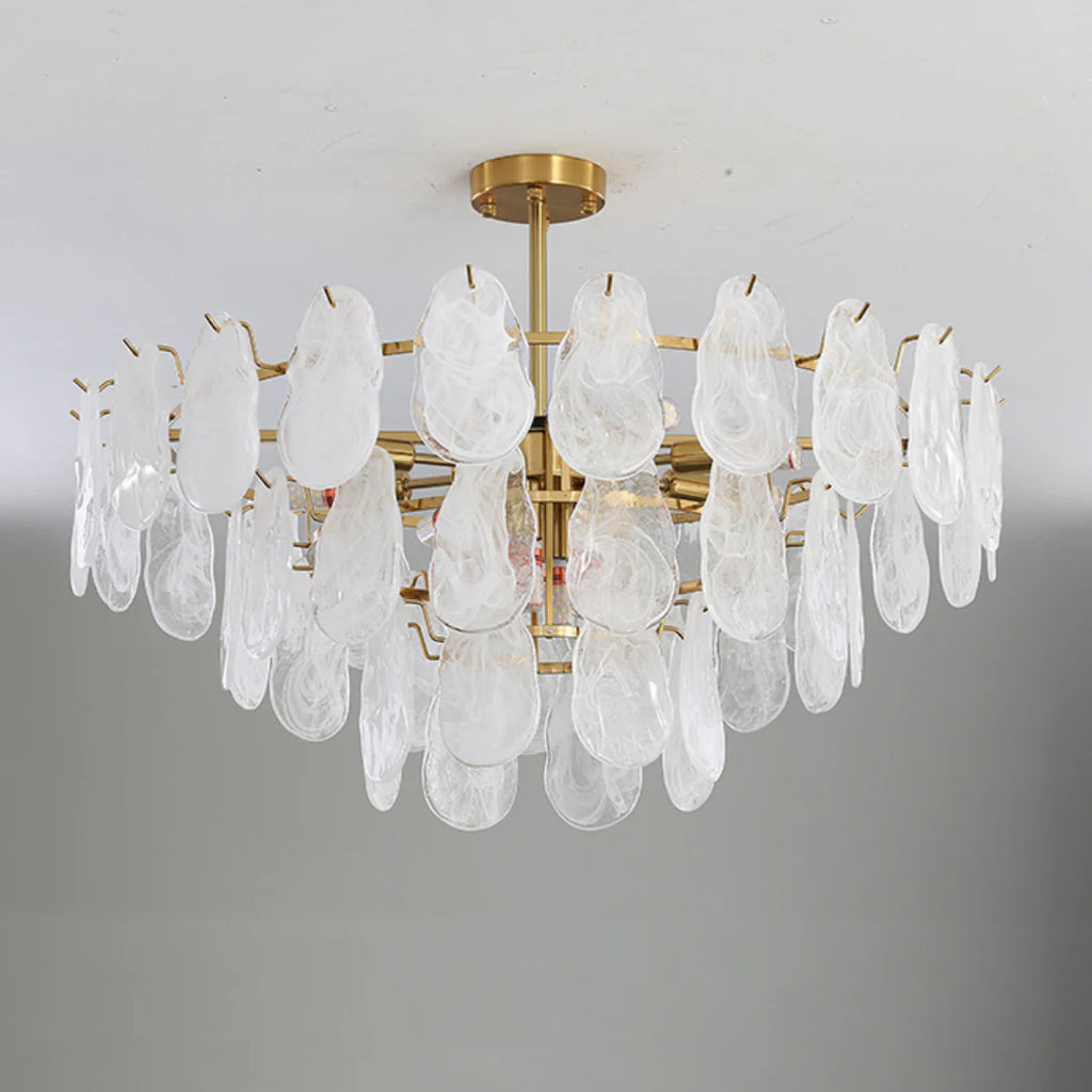 Round Cloud Glass Brass Chandelier