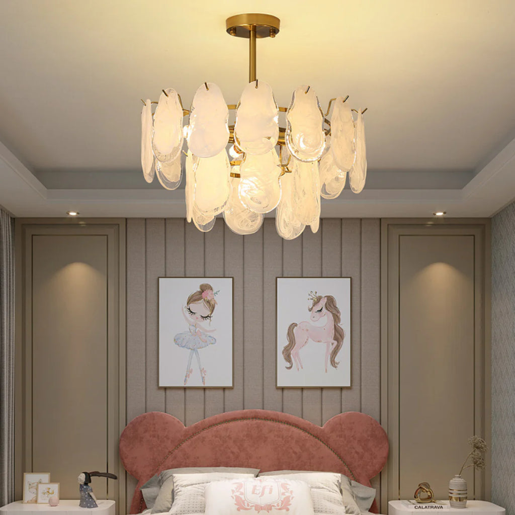 Round Cloud Glass Brass Chandelier