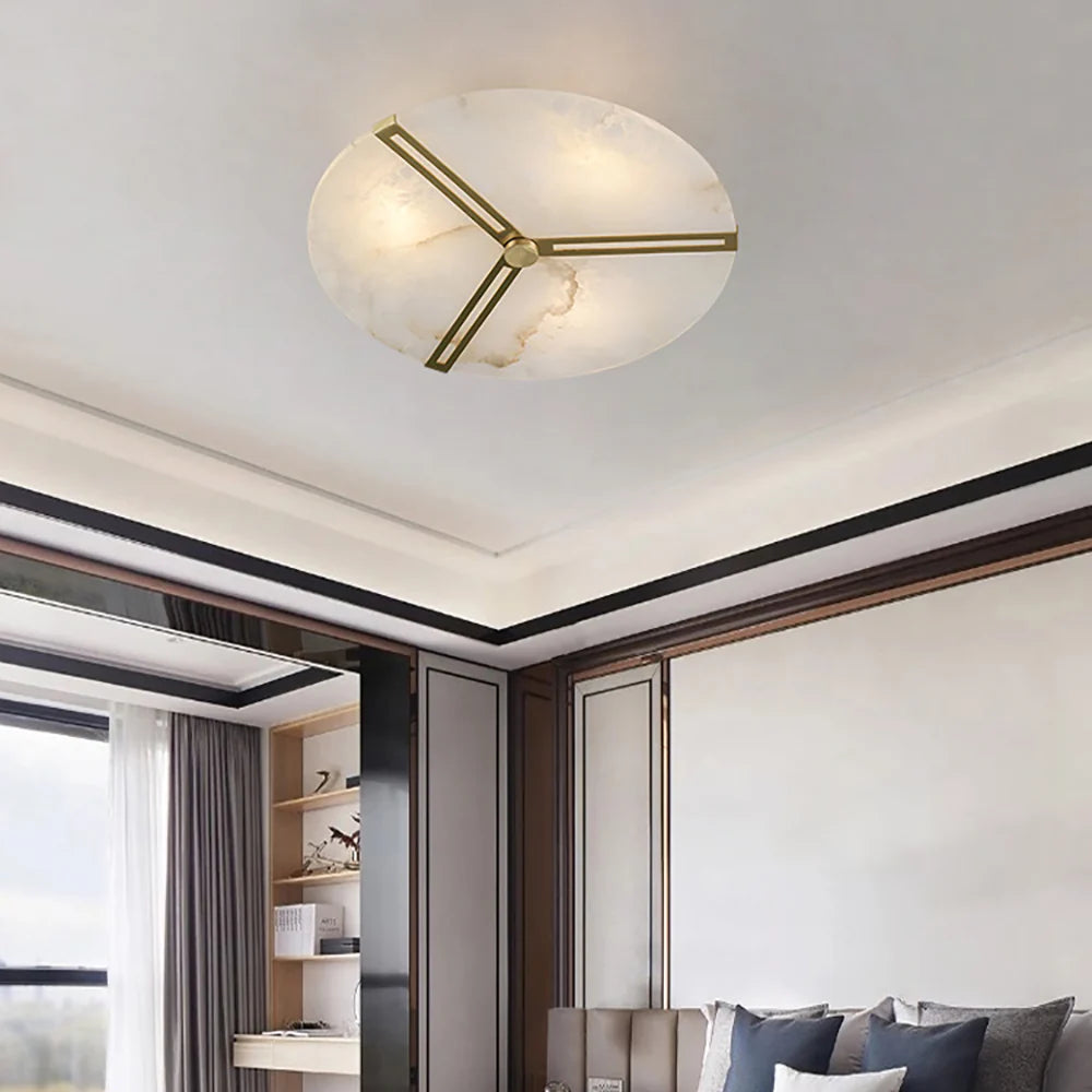 Round Copper Alabaster Ceiling Light