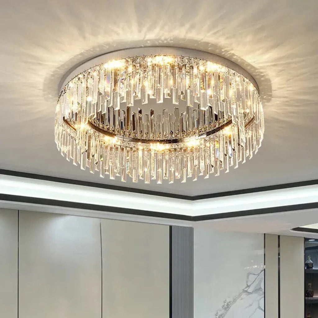 Silver Round Crystal Ceiling Lamp