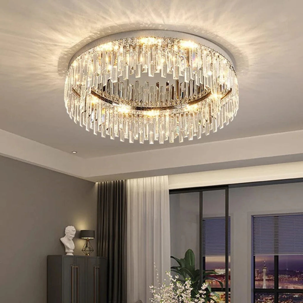 Silver Round Crystal Ceiling Lamp