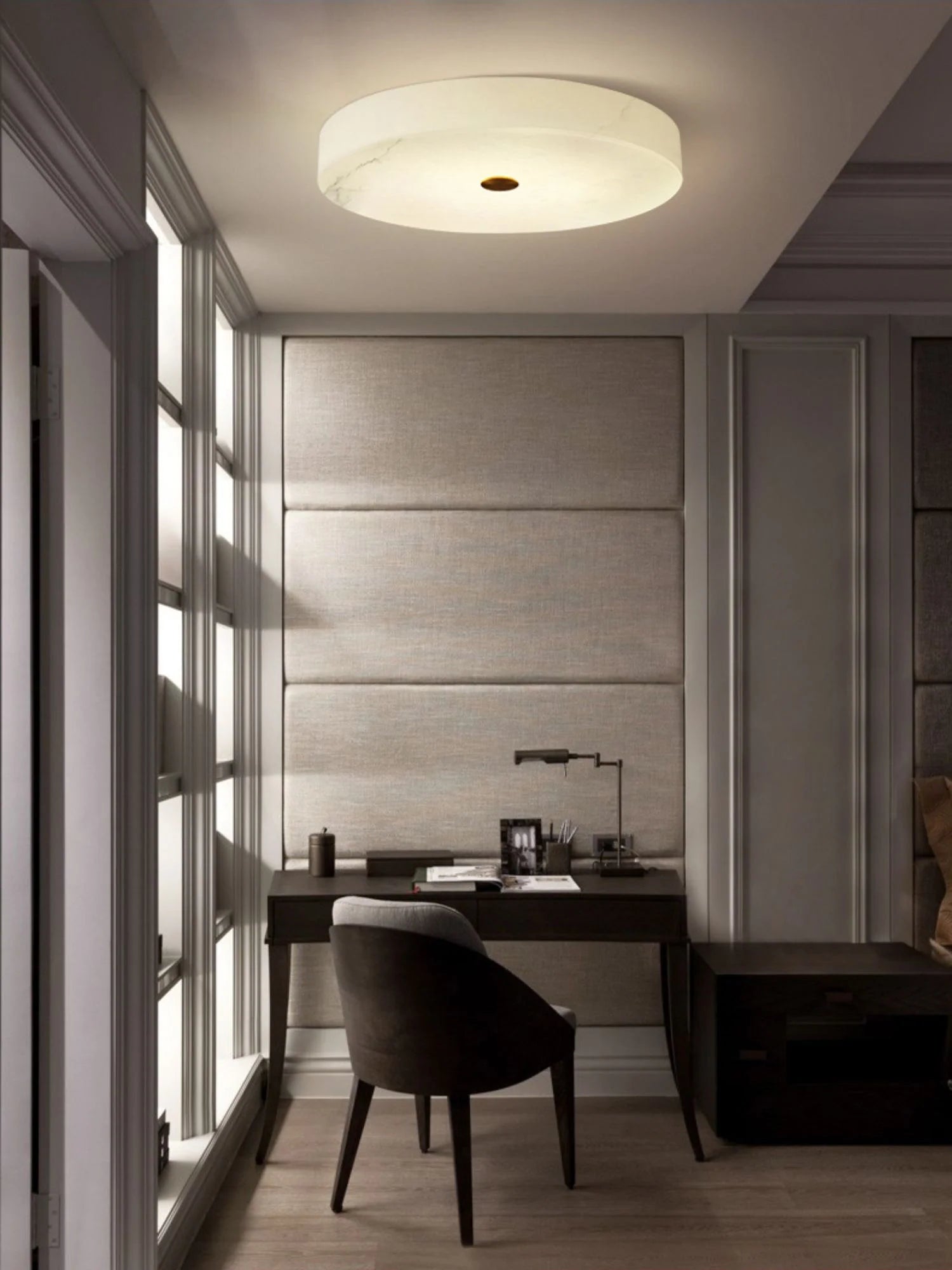 Round Sophie White Alabaster Ceiling Lamp