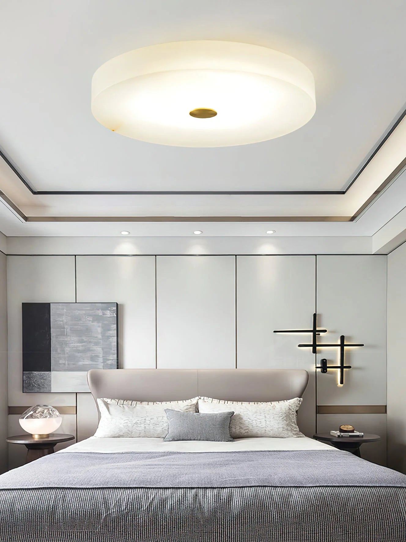 Round Sophie White Alabaster Ceiling Lamp