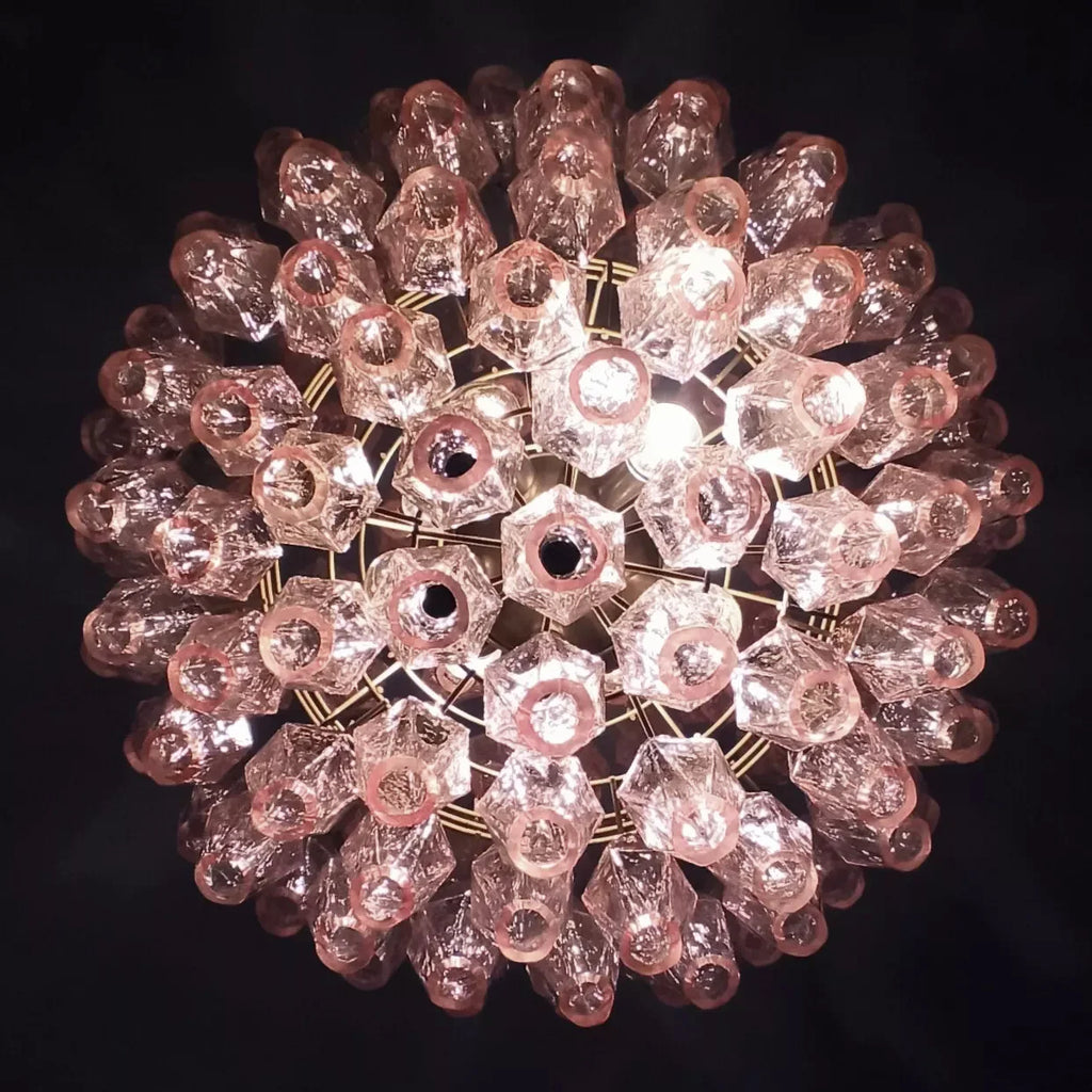 Spherical Poliedri Pink Glass Chandelier
