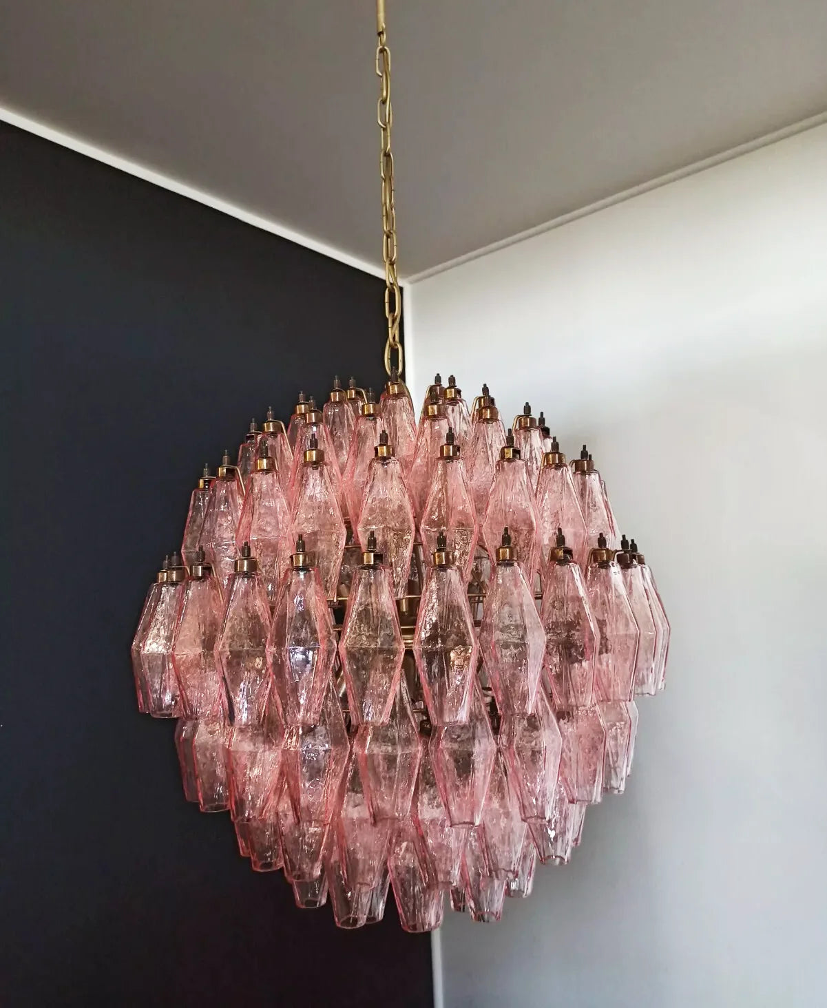 Spherical Poliedri Pink Glass Chandelier