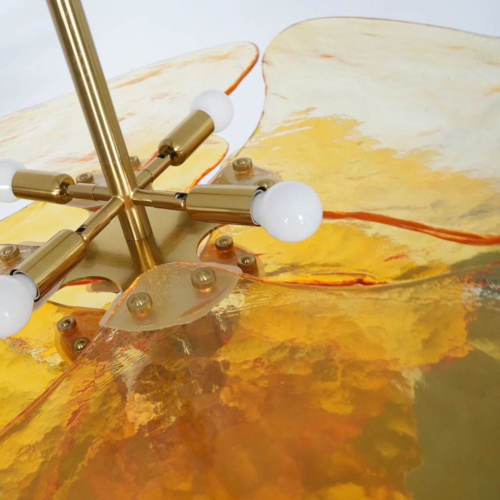 Leaf-Shaped Amber Textured Glass Chandelier