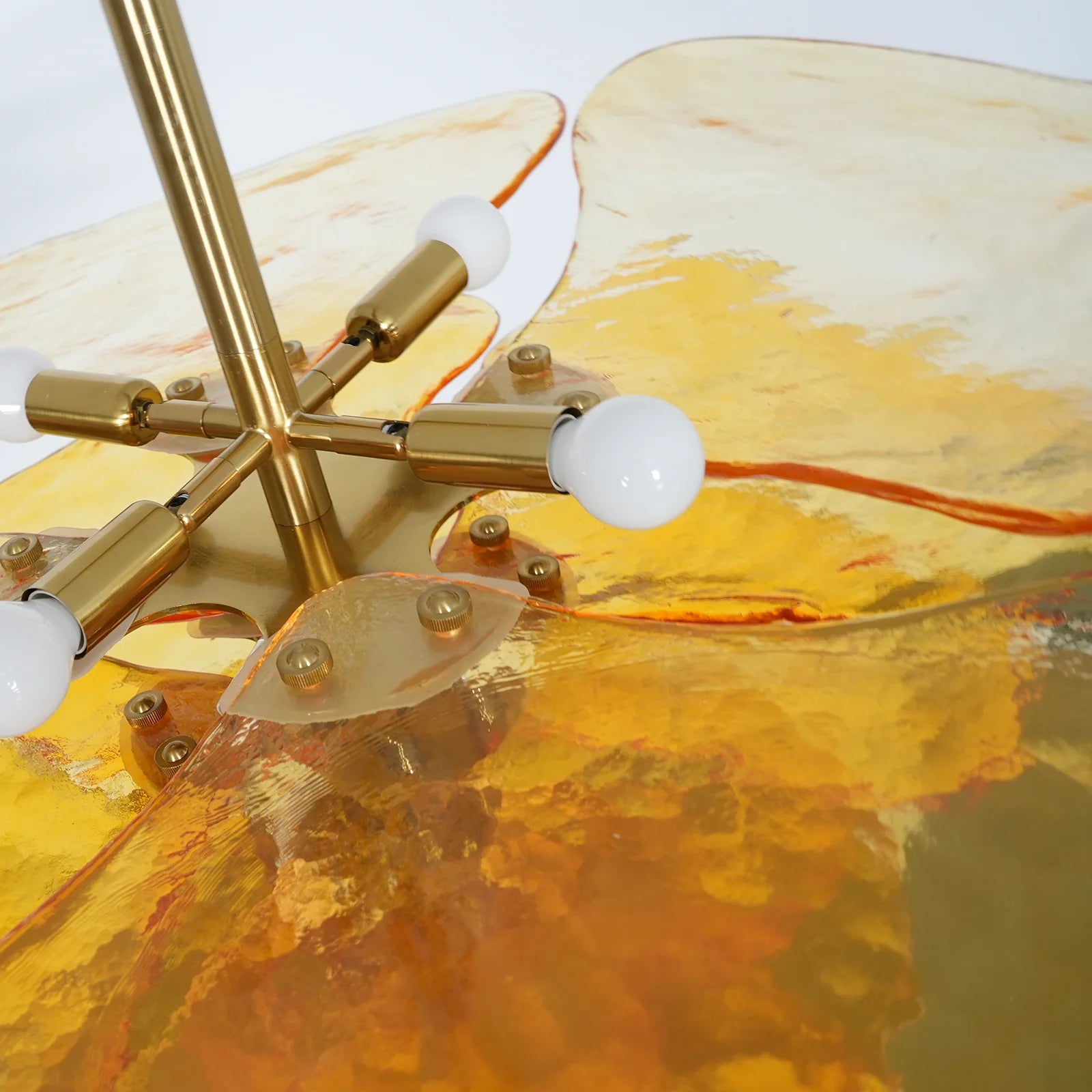 Leaf-Shaped Amber Textured Glass Chandelier