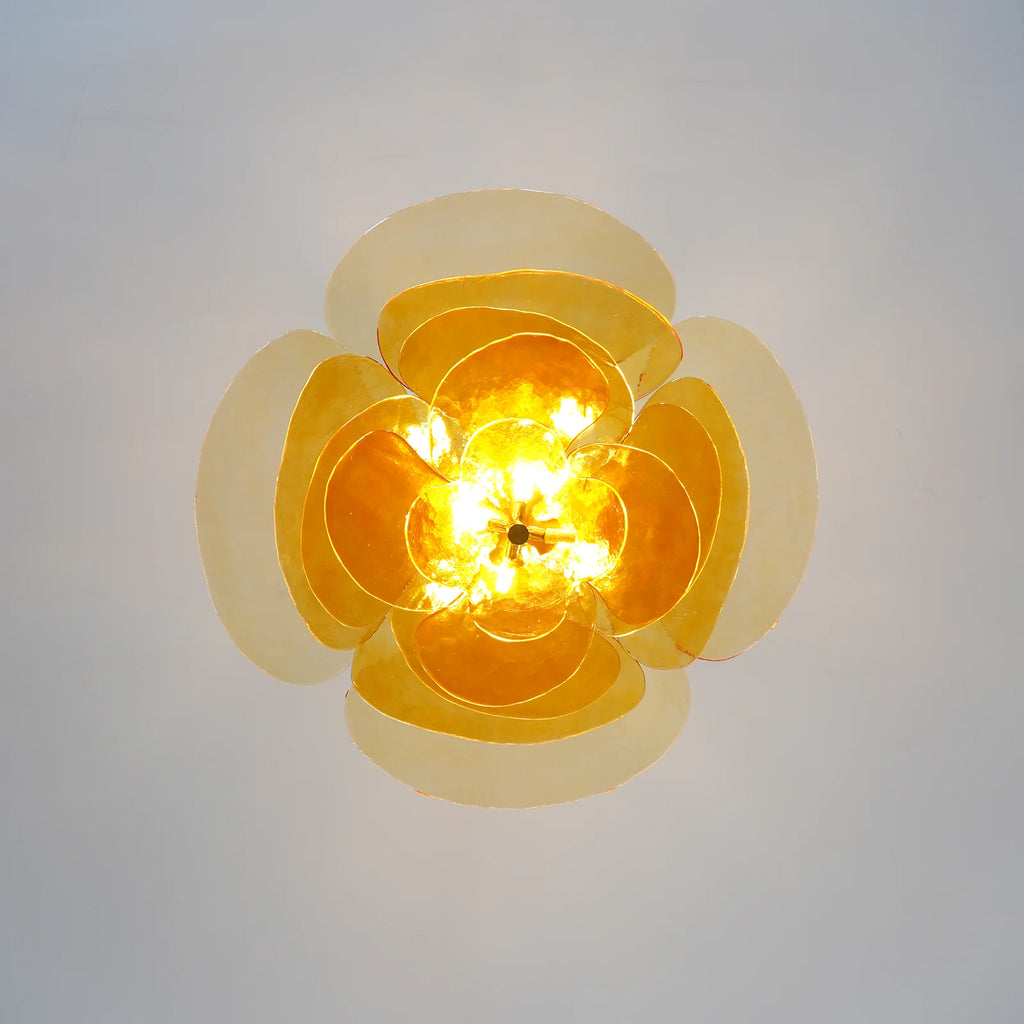Leaf-Shaped Amber Textured Glass Chandelier