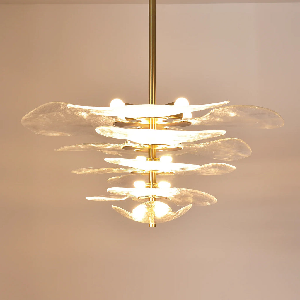 Leaf-Shaped White Textured Glass Chandelier