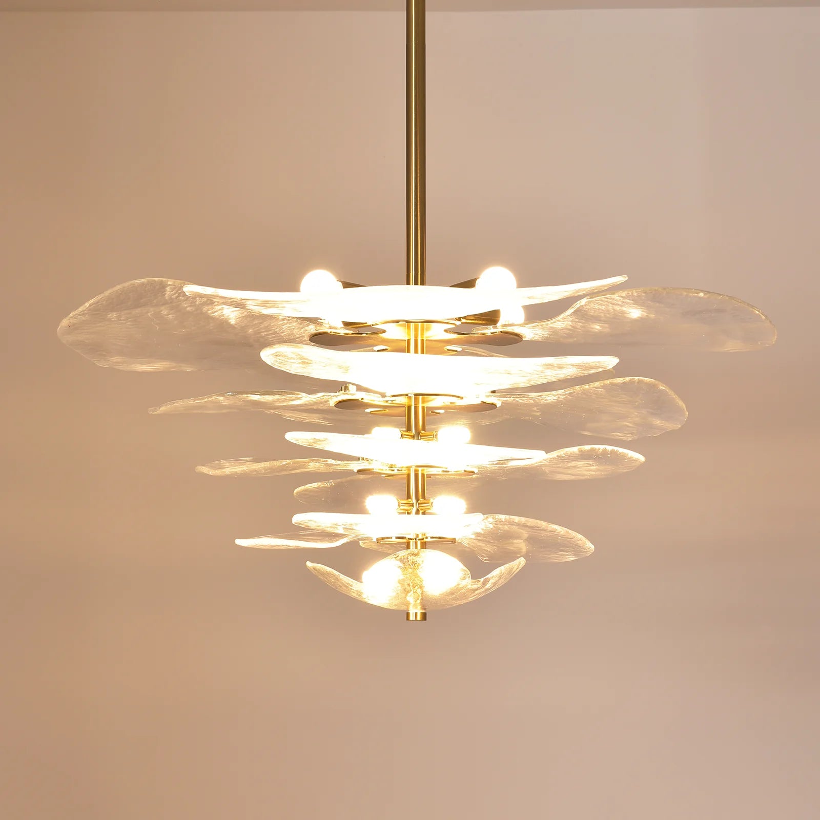 Leaf-Shaped White Textured Glass Chandelier