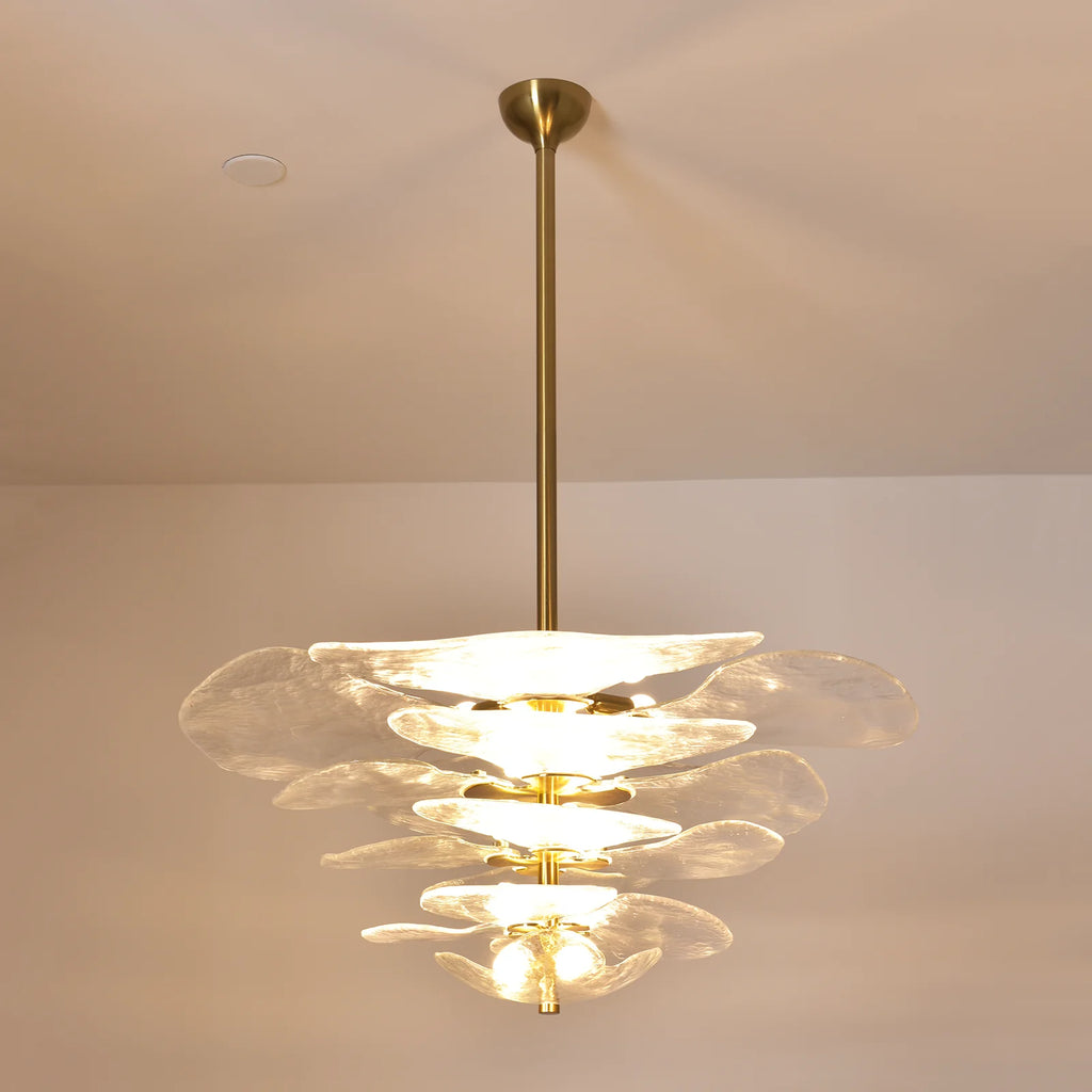 Leaf-Shaped White Textured Glass Chandelier