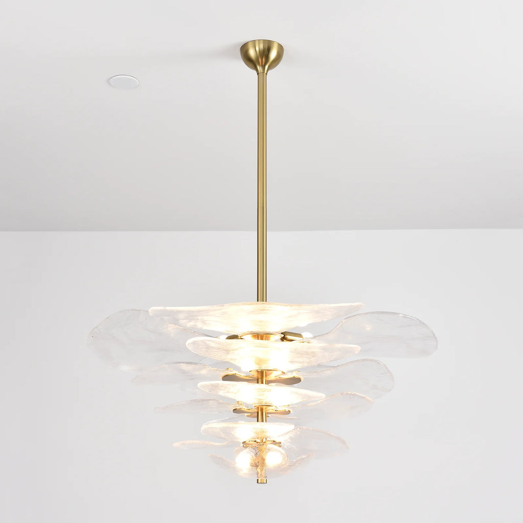 Leaf-Shaped White Textured Glass Chandelier