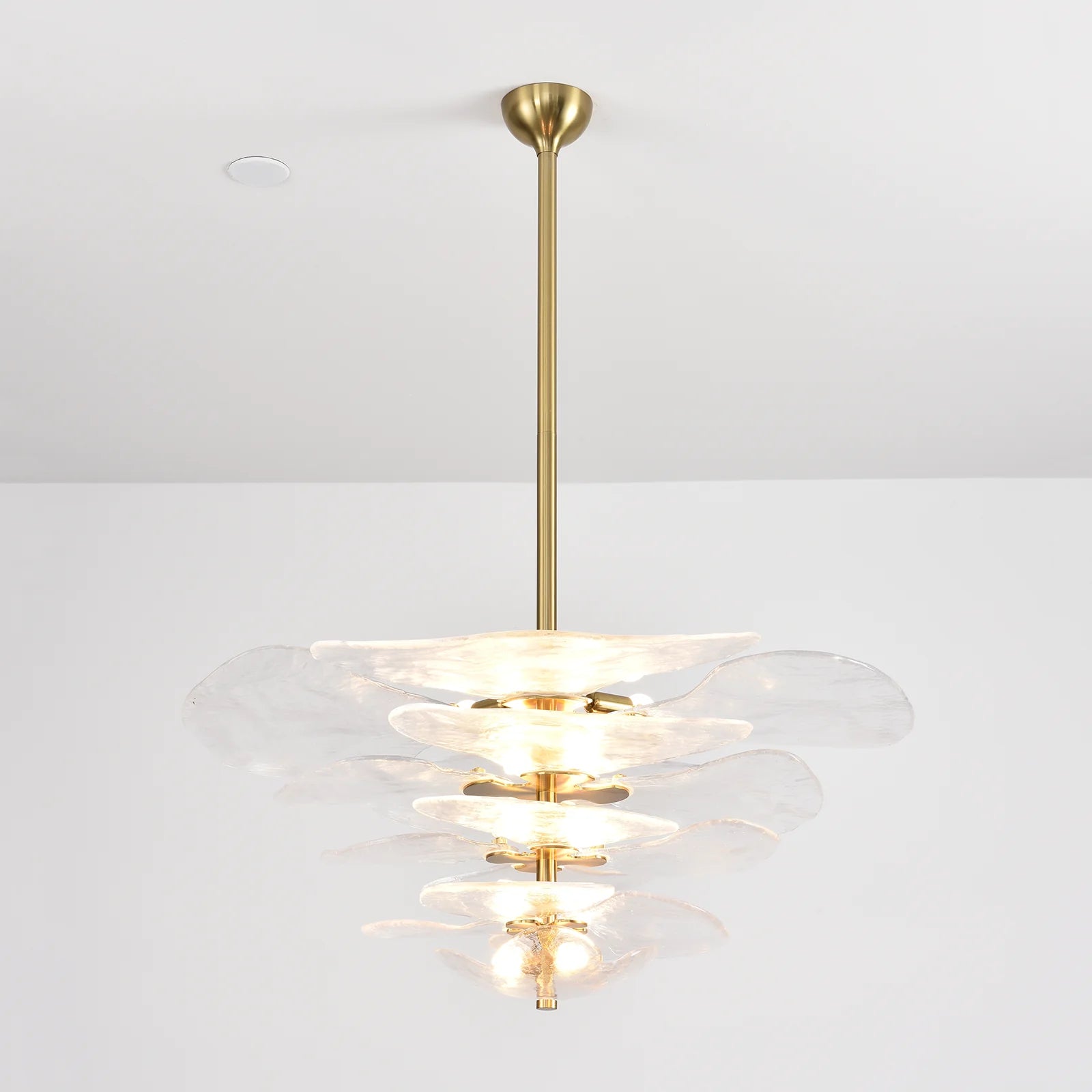 Leaf-Shaped White Textured Glass Chandelier
