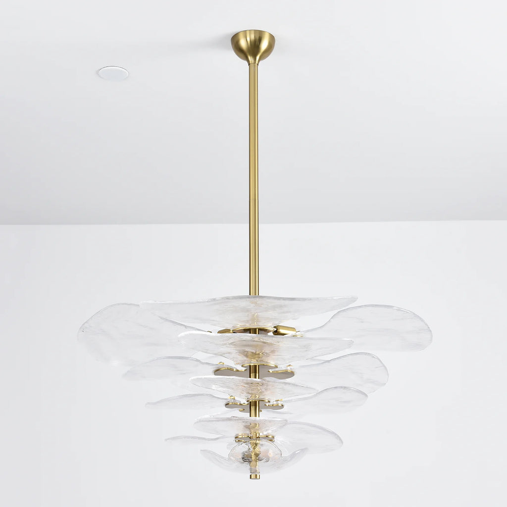Leaf-Shaped White Textured Glass Chandelier