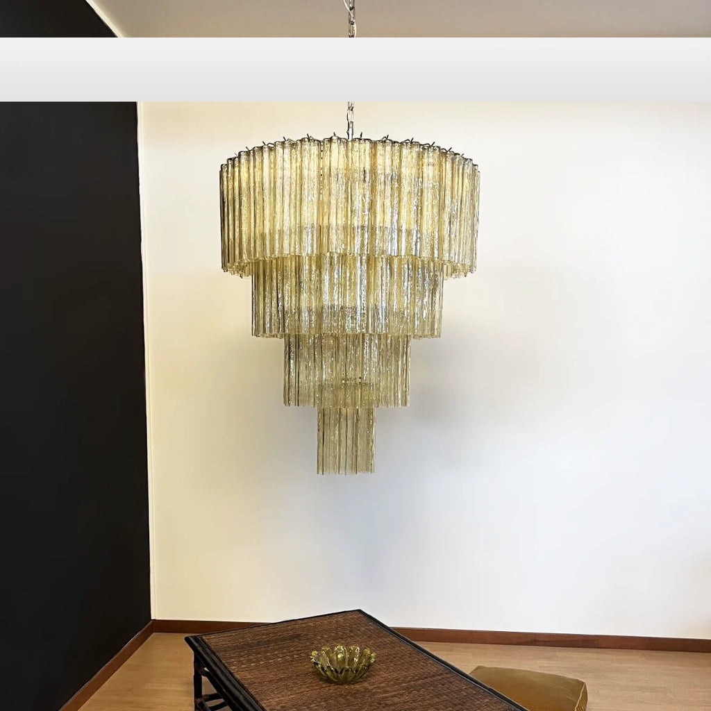 Star-Shaped Amber Glass Chandelier