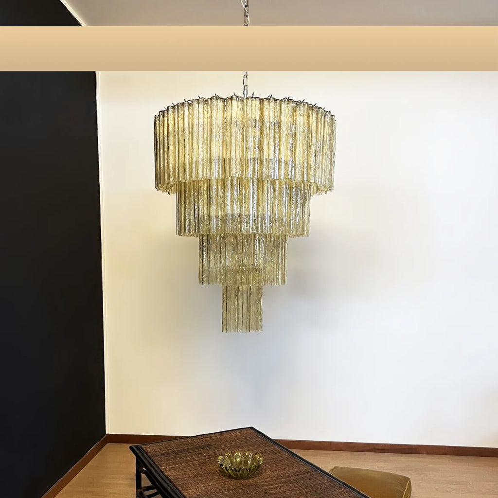 Star-Shaped Amber Glass Chandelier