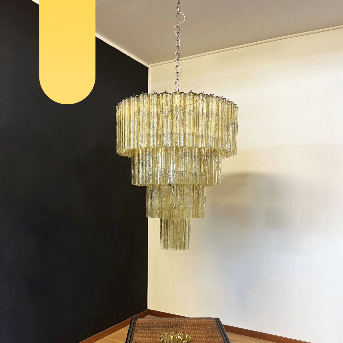 Star-Shaped Amber Glass Chandelier