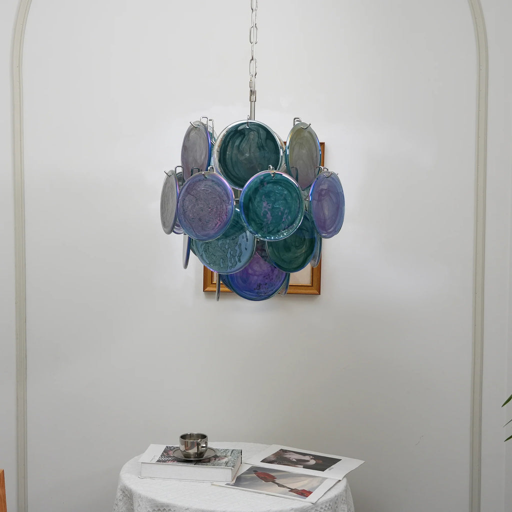Blue Disks Murano Glass Chandelier