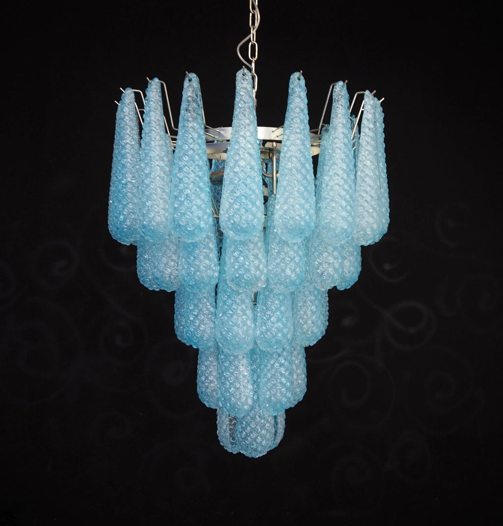 Vintage Murano Blue Petals Drop Glass Chandelier