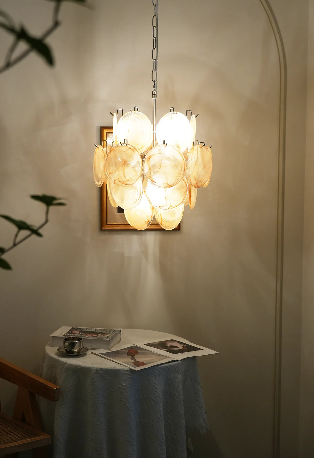 Vintage Murano Gold Glass Disks Chandelier