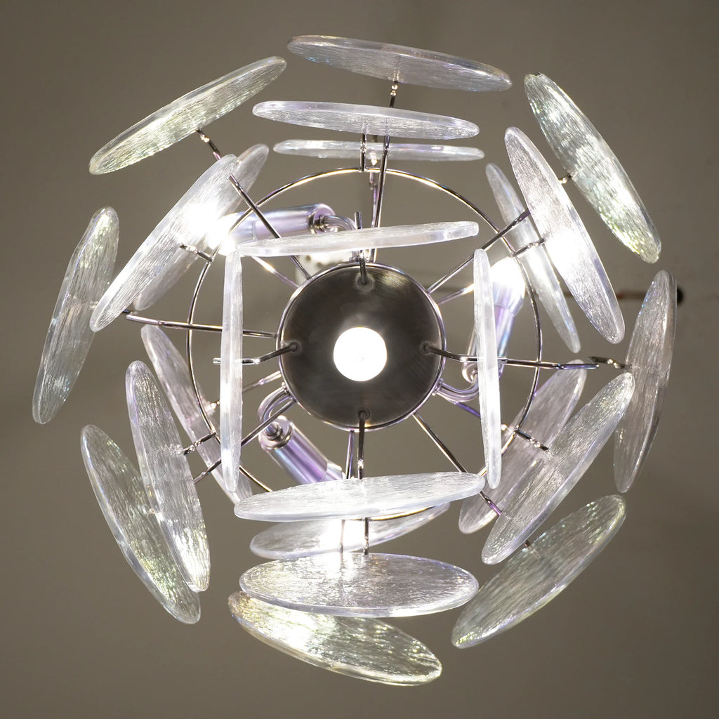 Vintage Murano Iridescent Glass Disks Chandelier