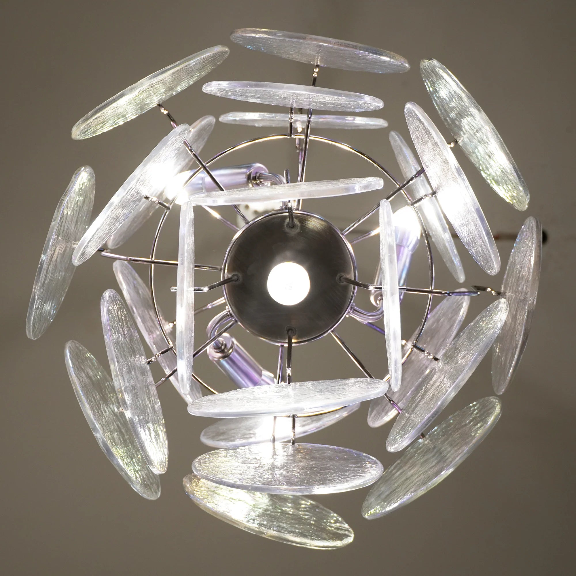 Vintage Murano Iridescent Glass Disks Chandelier