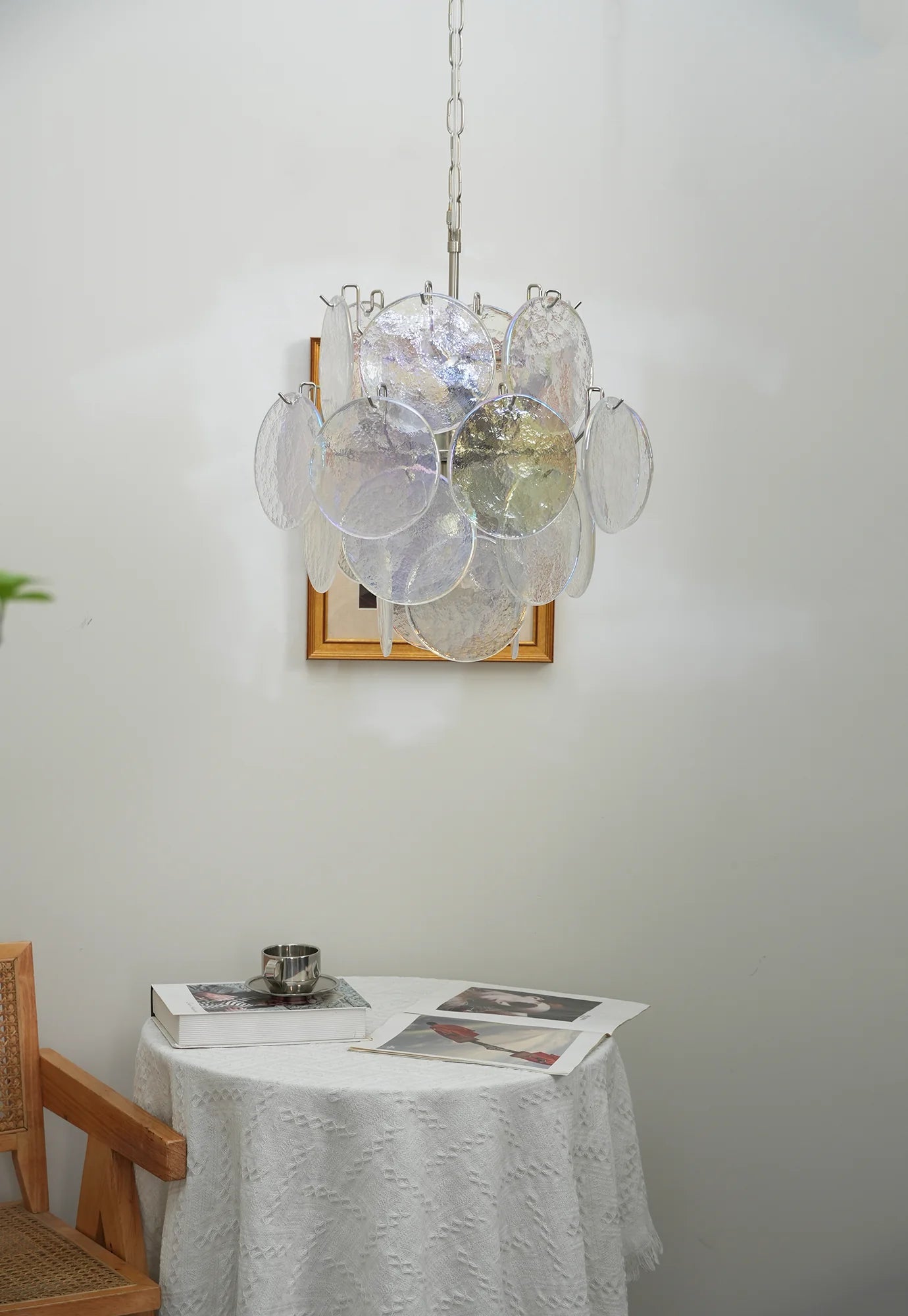 Vintage Murano Iridescent Glass Disks Chandelier