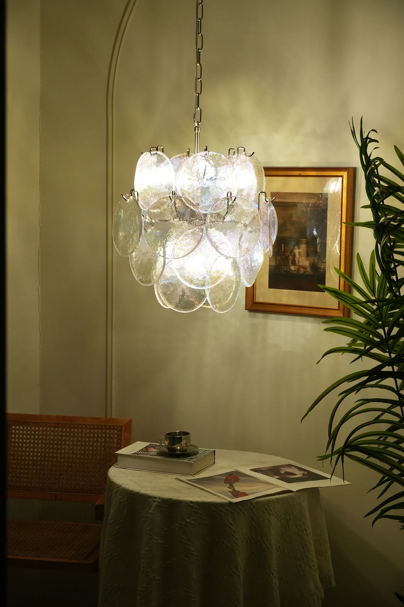 Vintage Murano Iridescent Glass Disks Chandelier