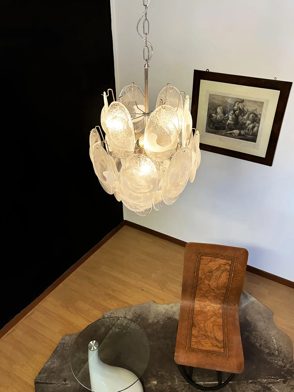 Vintage Murano Lattimo Glass White Chandelier