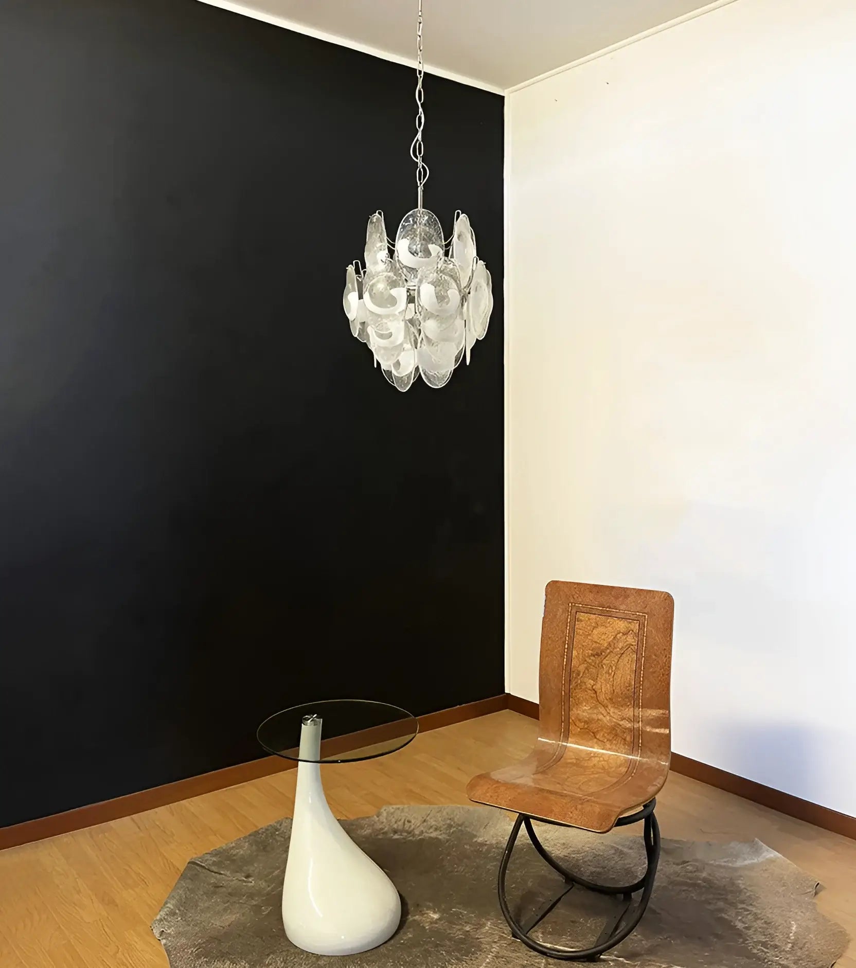 Vintage Murano Lattimo Glass White Chandelier