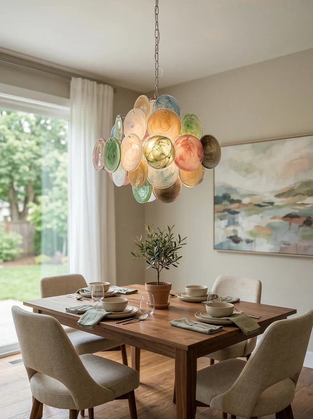 Vintage Murano Multicolored Disks Chandelier