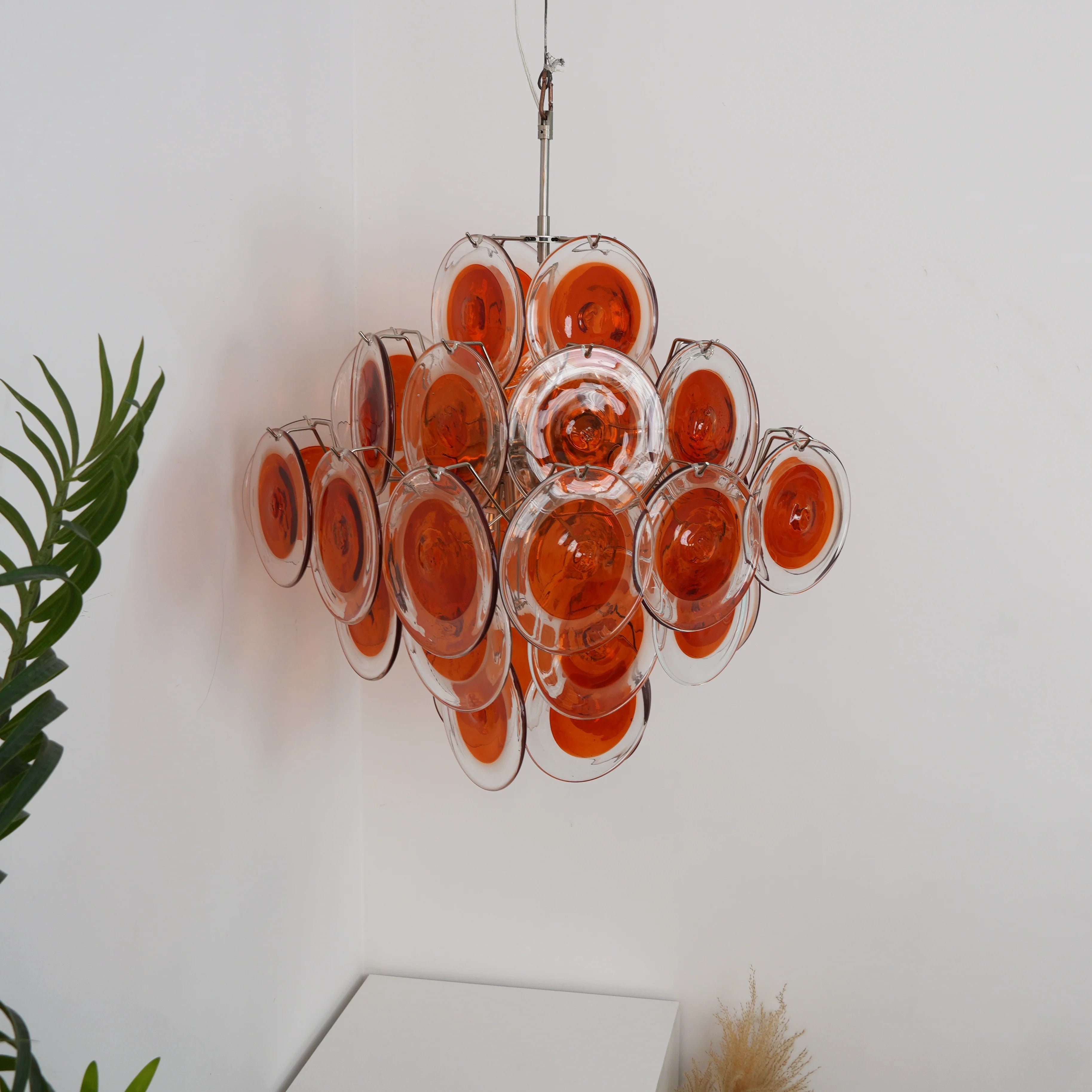 Vintage Orange Transparent Disc Chandelier