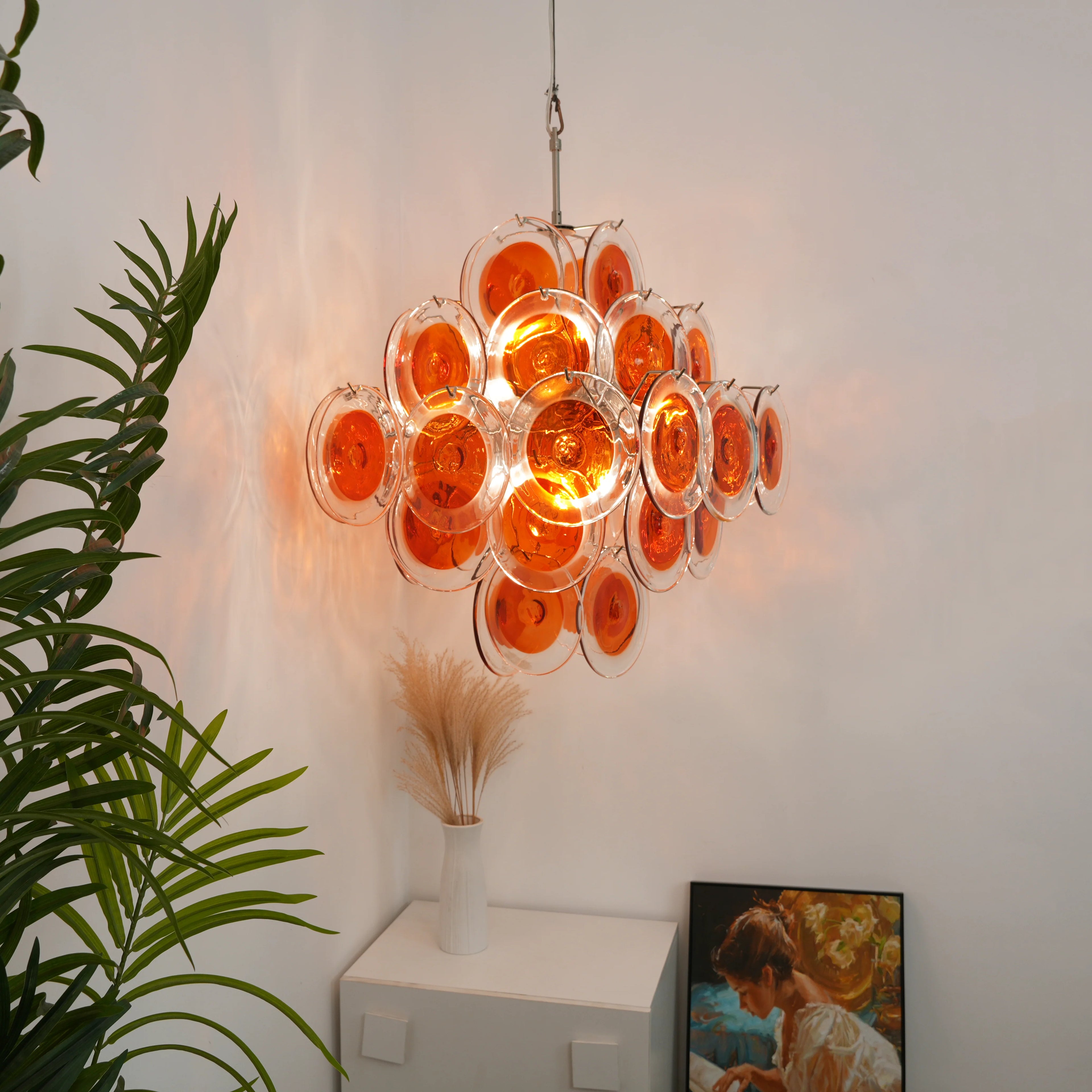 Vintage Orange Transparent Disc Chandelier