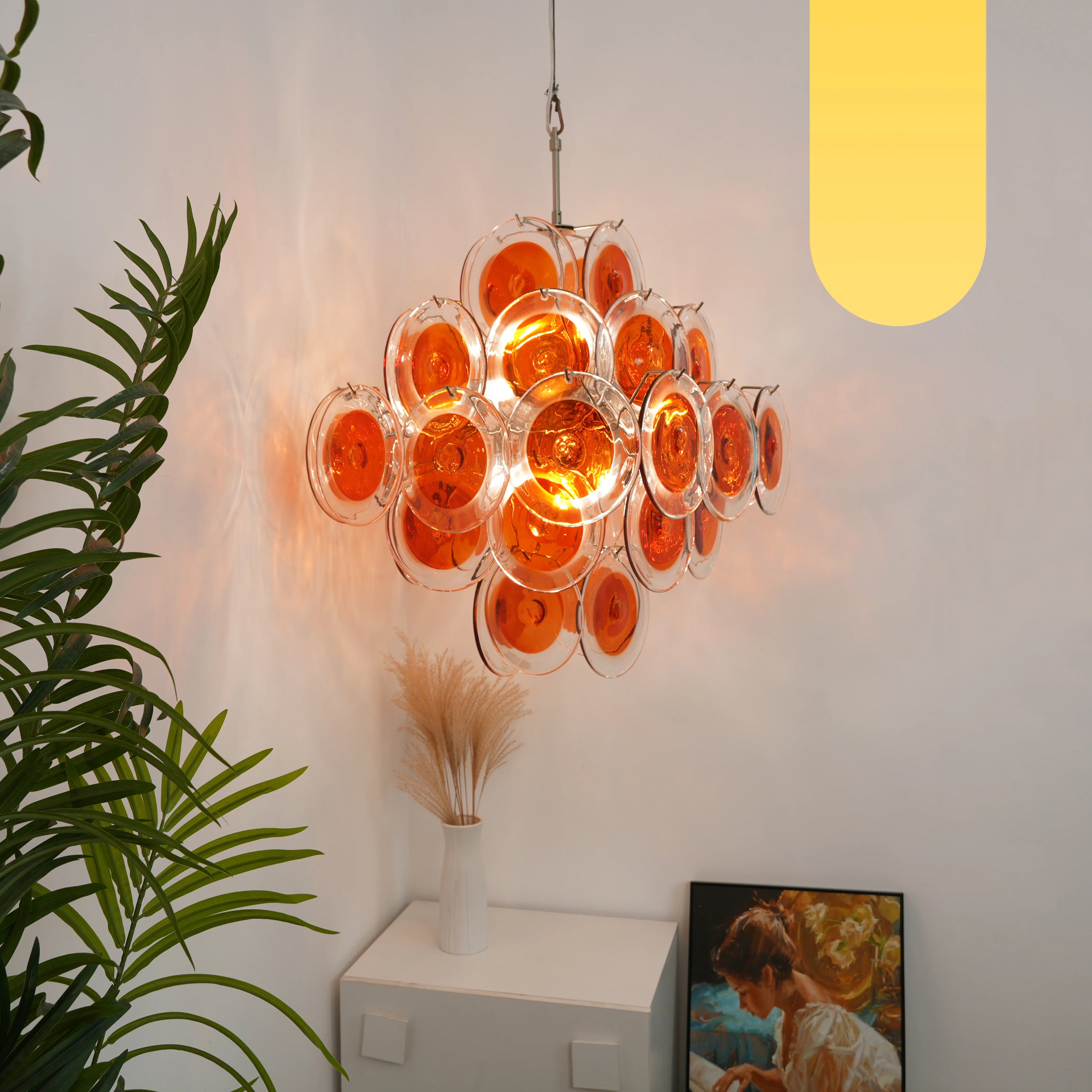 Vintage Orange Transparent Disc Chandelier