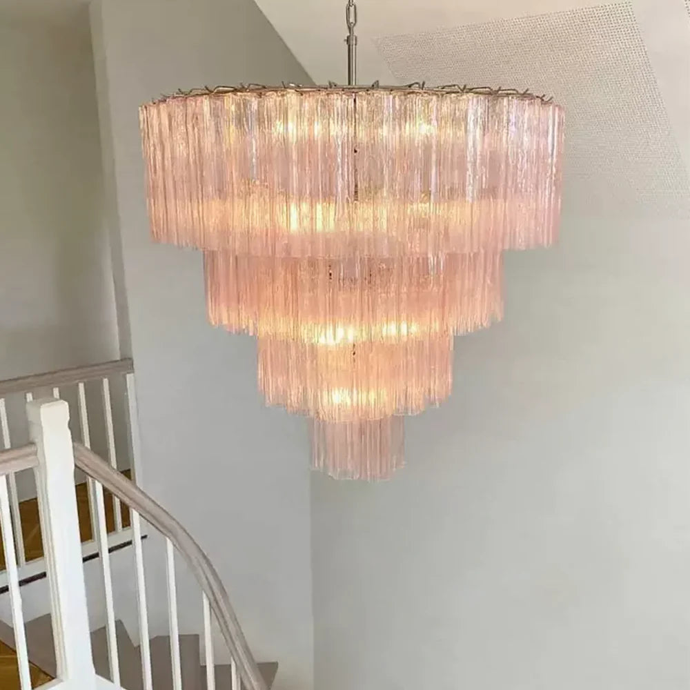 Pink Glass Tube Star Layered Chandelier