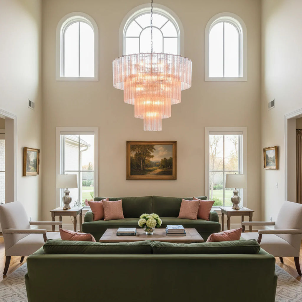 Pink Glass Tube Star Layered Chandelier