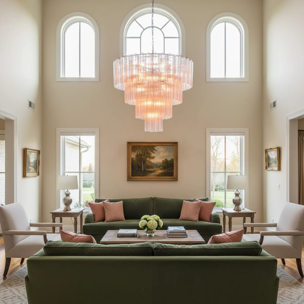 Pink Glass Tube Star Layered Chandelier