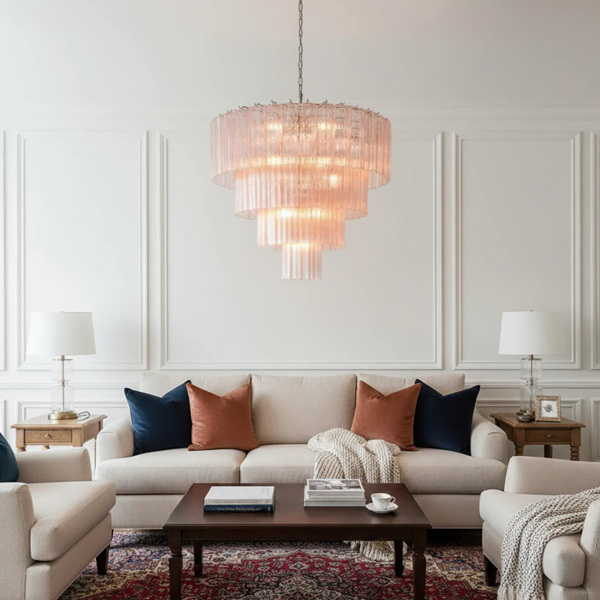 Pink Glass Tube Star Layered Chandelier