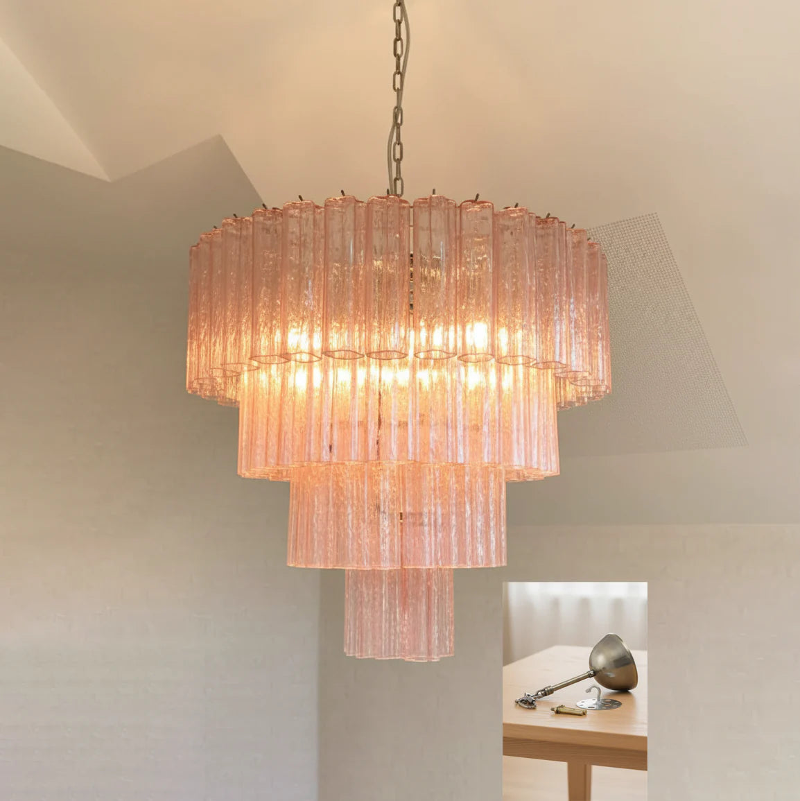 Pink Glass Tube Star Layered Chandelier