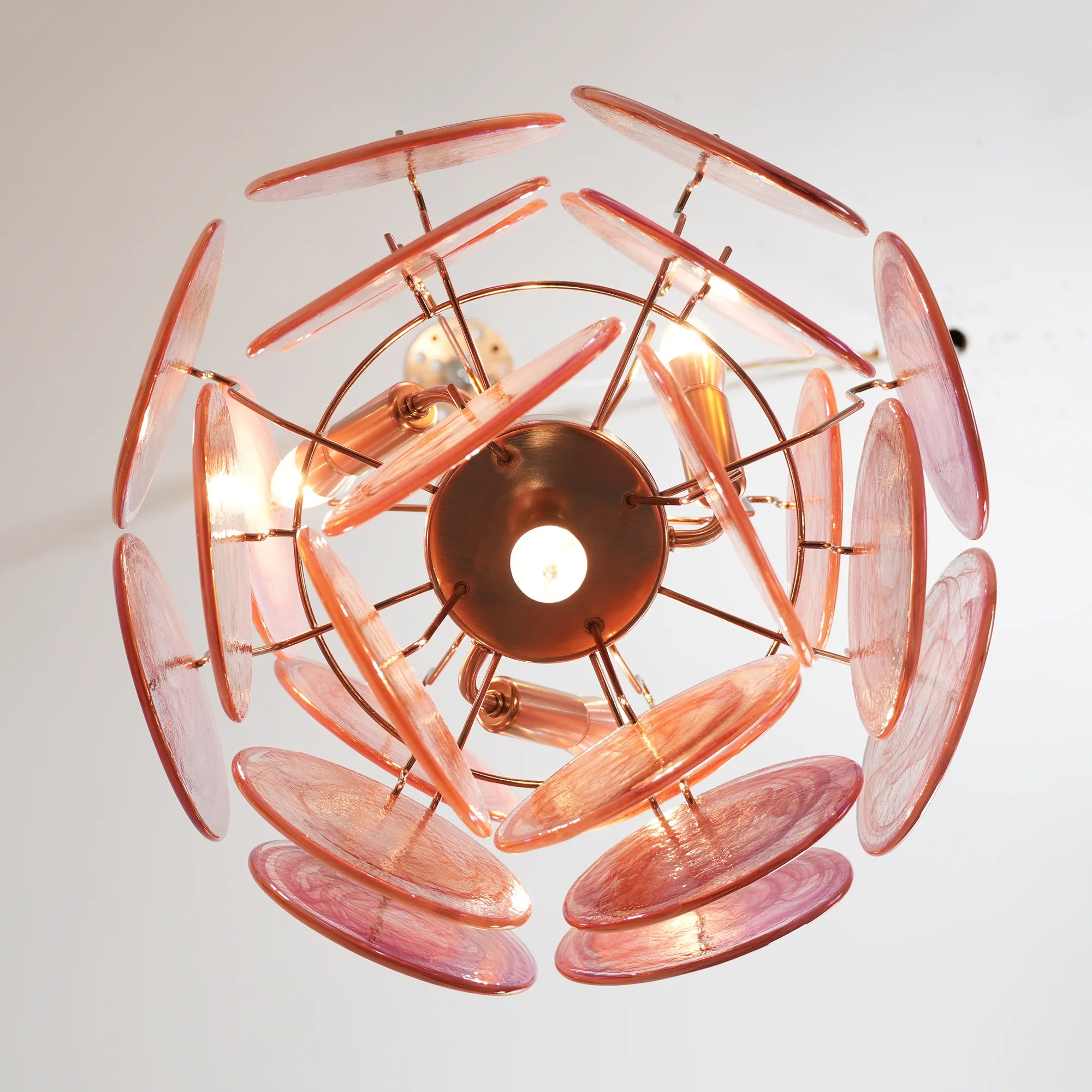Vintage Murano Pink Glass Disks Chandelier