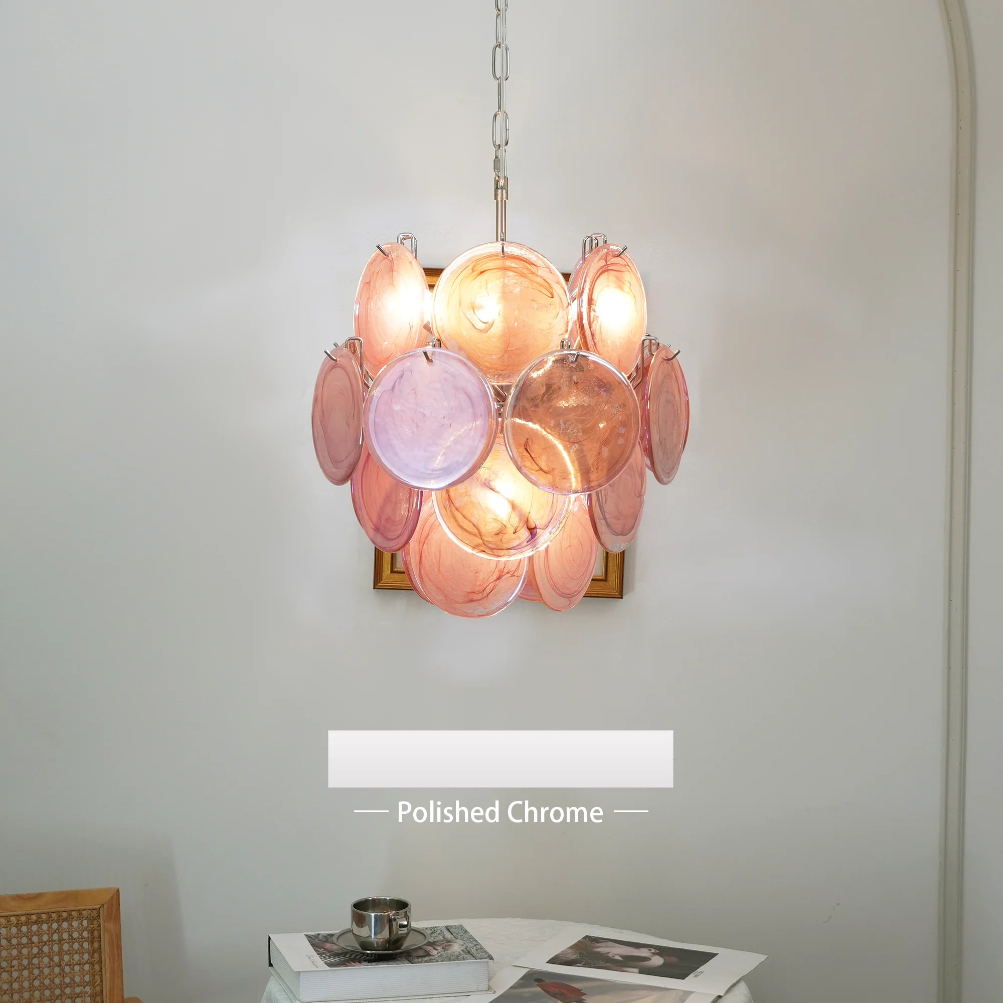 Vintage Murano Pink Glass Disks Chandelier