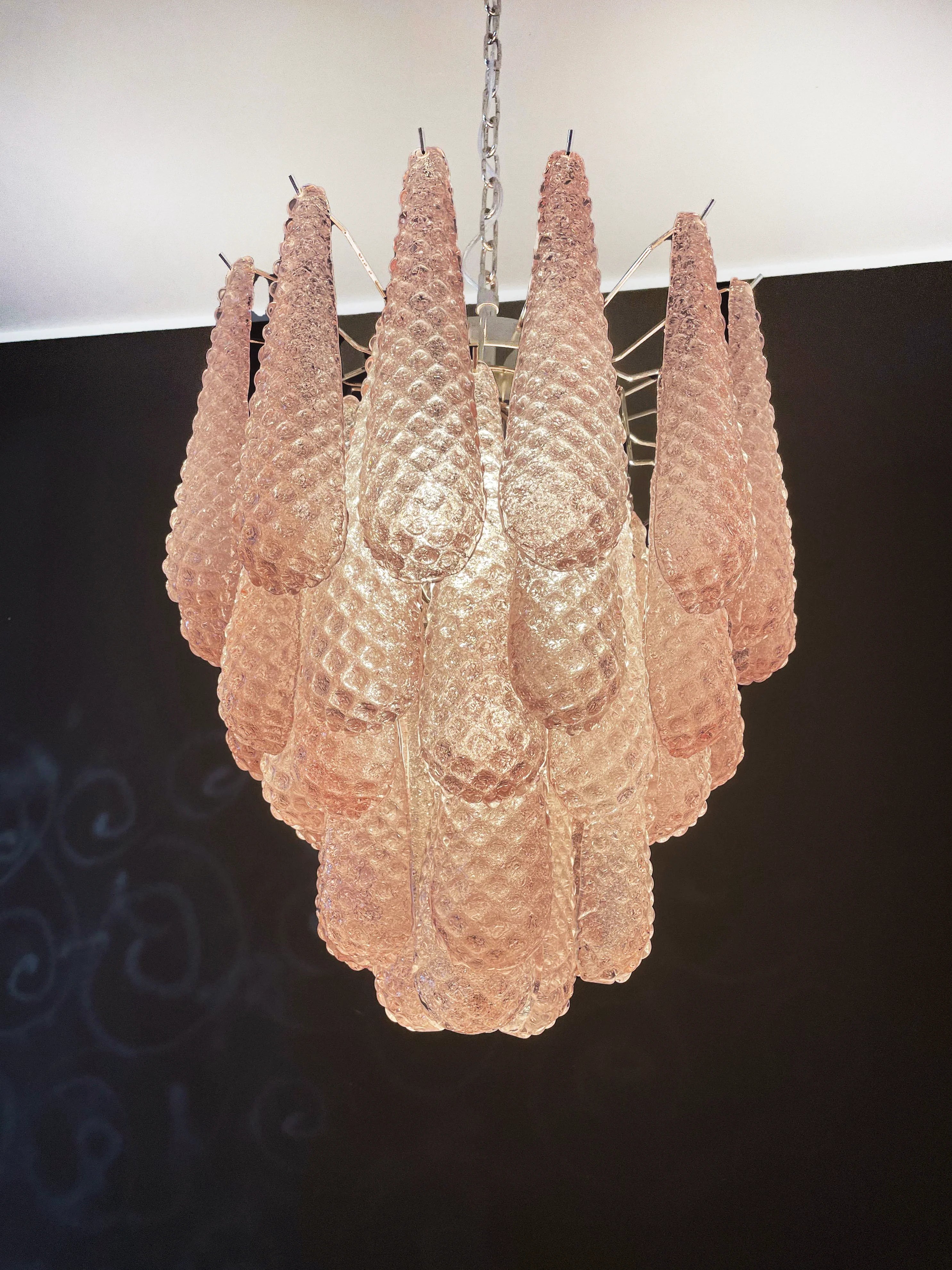 Vintage Murano Pink Glass Petals Chandelier