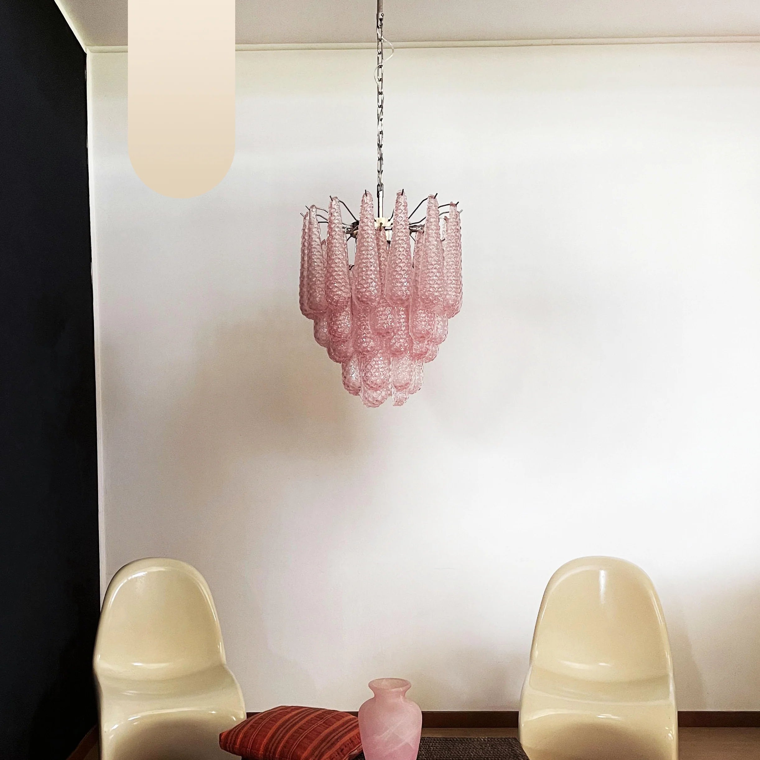 Vintage Murano Pink Glass Petals Chandelier
