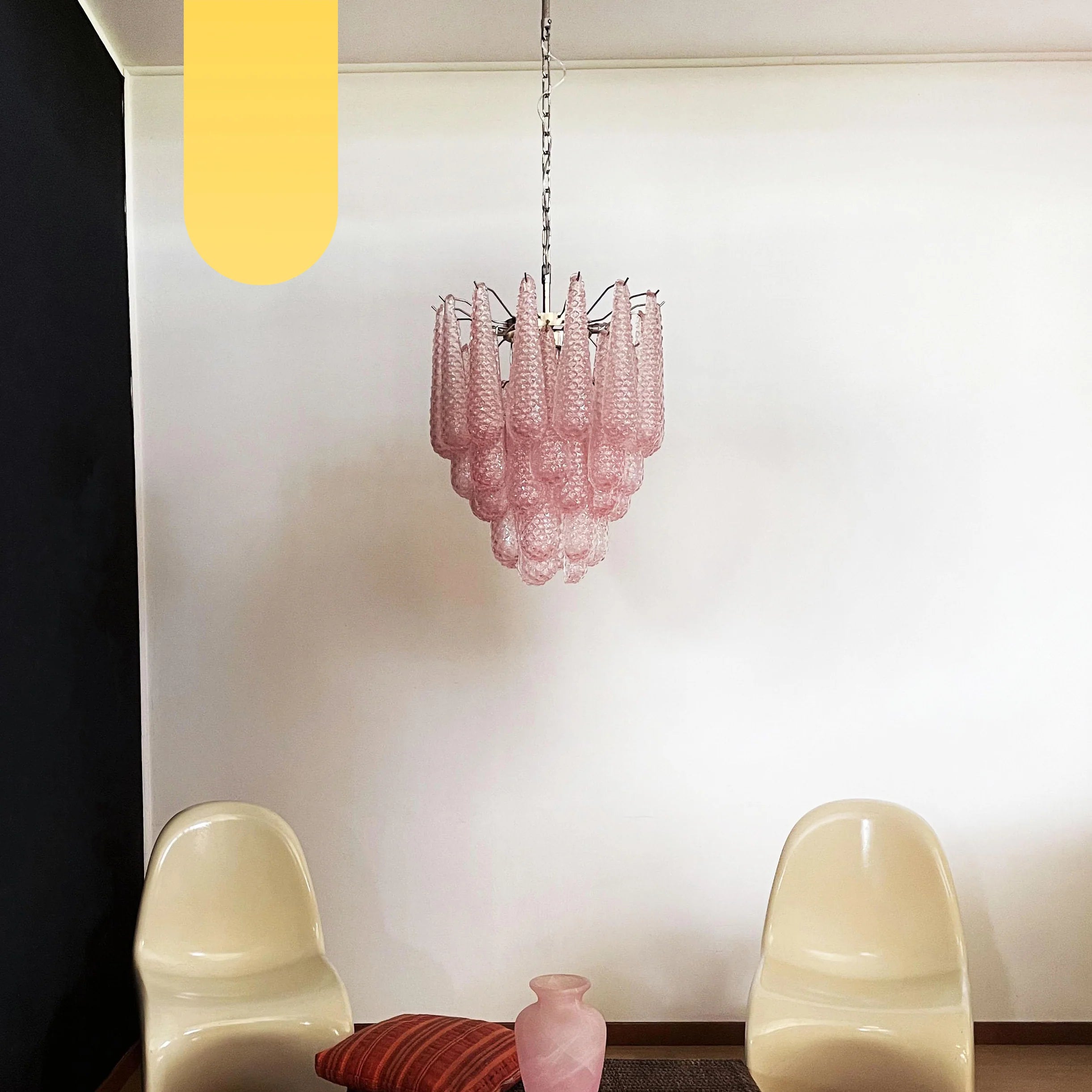 Vintage Murano Pink Glass Petals Chandelier