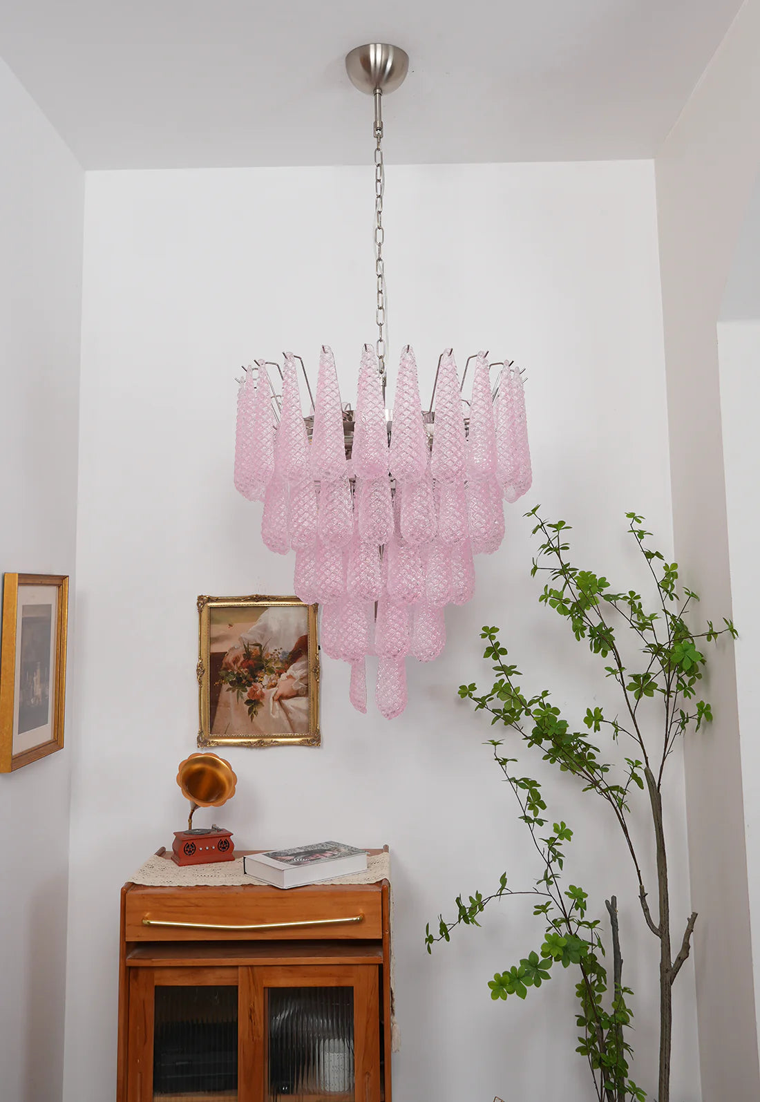 Pink Murano Petal Drop Glass Chandelier