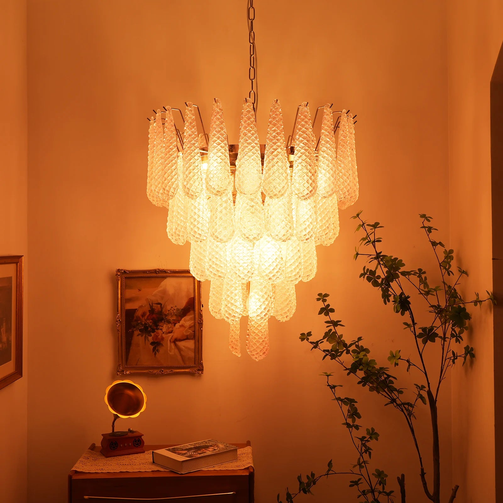 Pink Murano Petal Drop Glass Chandelier