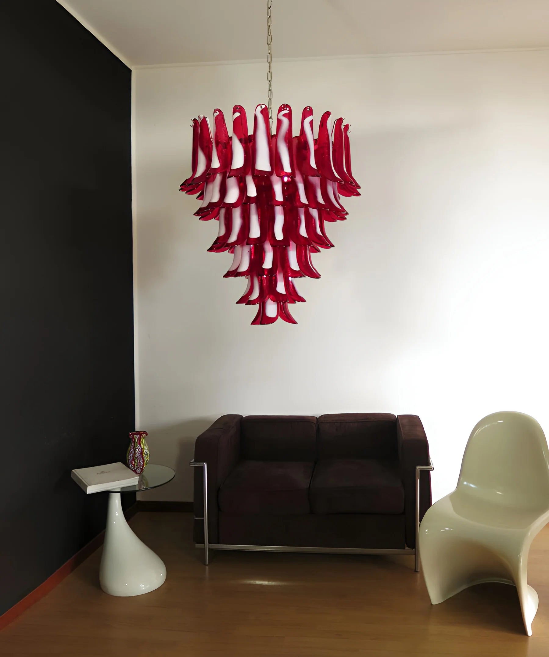 Vintage Murano Red Glass Petals Chandelier
