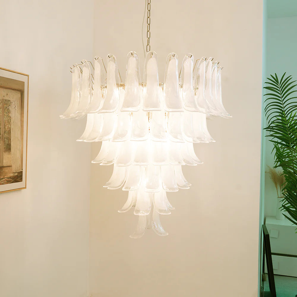 Vintage Murano Transparent Glass Petals Chandelier
